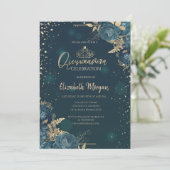 Groene Rozen, Gouden Tiara, Diamonds Quinceañera Kaart (Staand voorkant)