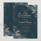 Groene Rozen, Gouden Tiara, Diamonds Quinceañera Kaart (Voorkant / Achterkant)