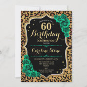 Groene Rozen Luipaard Print 60e Verjaardag Kaart (Voorkant)