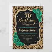 Groene Rozen Luipaard Print 70e Verjaardag Kaart (Voorkant)
