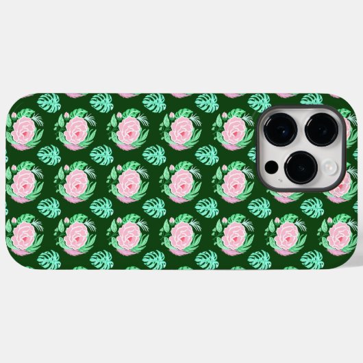 Groene  Rozen, monstera & doezelpatroon Case-Mate iPhone Case (Achterkant (horizontaal))