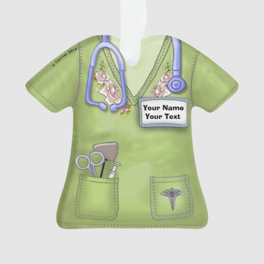 groene Rozen Nurse medische scrubs ornament, Ornament (voorkant)
