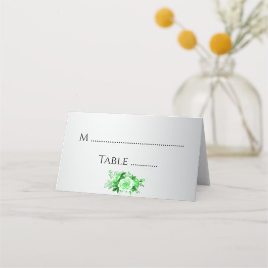 Groene Rozen op Silver Garden Wedding Plaatskaartje (Achterkant)