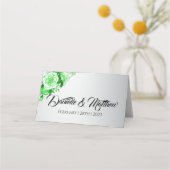 Groene Rozen op Silver Garden Wedding Plaatskaartje (Voorkant)