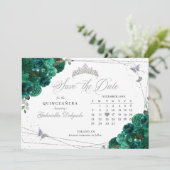 Groene Rozen & Silver Quinceañera Save The Date Kaart (Staand voorkant)