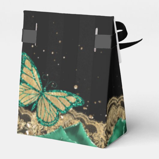  Groene Rozen Zwart Goud Kant Quinceañera Bedankdoosjes (Achterkant)