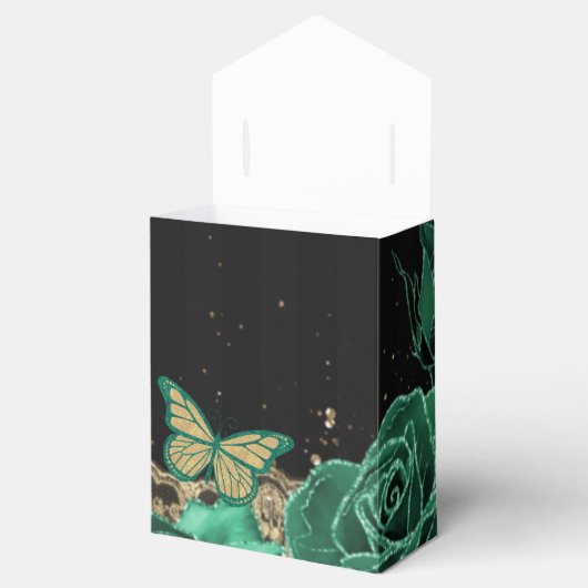 Groene Rozen Zwart Goud Kant Quinceañera Bedankdoosjes (Geopend)
