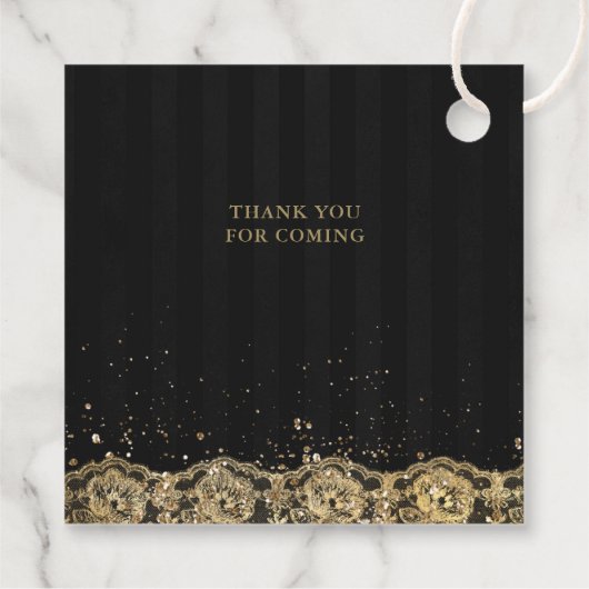 Groene Rozen Zwart Goud Kant Quinceañera Bedankjes Labels (Achterkant)