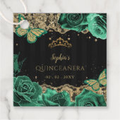Groene Rozen Zwart Goud Kant Quinceañera Bedankjes Labels (Voorkant)