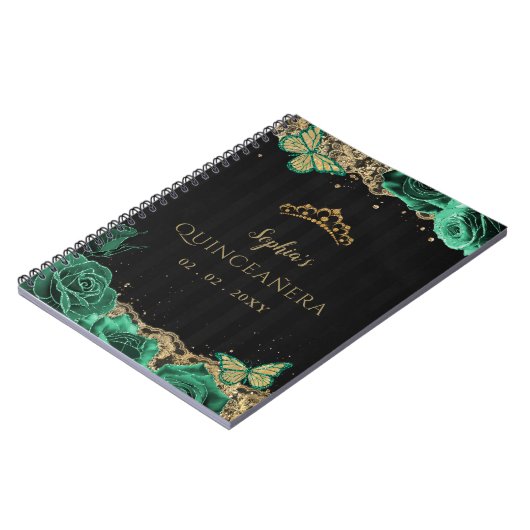 Groene Rozen Zwart Goud Kant Quinceañera Gastenboe Notitieboek (Linkerzijde)