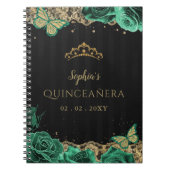 Groene Rozen Zwart Goud Kant Quinceañera Gastenboe Notitieboek (Voorkant)