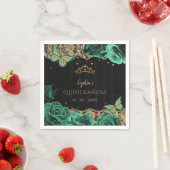  Groene Rozen Zwart Goud Kant Quinceañera Servet (Insitu)