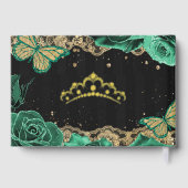 Groene Rozen Zwart Goud Kant Vlinder Quinceañera Gastenboek (Achterkant)