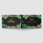 Groene Rozen Zwart Goud Kant Vlinder Quinceañera Gastenboek (Volledig)