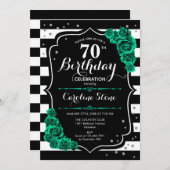 Groene Rozen Zwart Wit Strepen 70e Verjaardag Kaart (Voorkant / Achterkant)