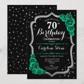 Groene Rozen Zwart Zilver 70e Verjaardag Kaart (Voorkant / Achterkant)