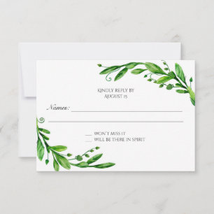 Groene RSVP. Groene antwoordkaart. Tuin bruiloft RSVP Kaartje