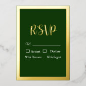 Groene RSVP-kaart met Elegant Gold Script en Lijst Folie Uitnodiging (Voorkant)