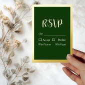 Groene RSVP-kaart met Elegant Gold Script en Lijst Folie Uitnodiging