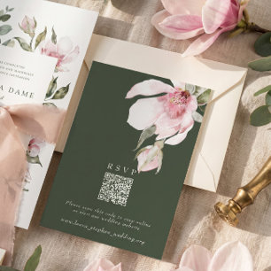 Groene RSVP Online QR Code Trouwwebsitekaart Kaart