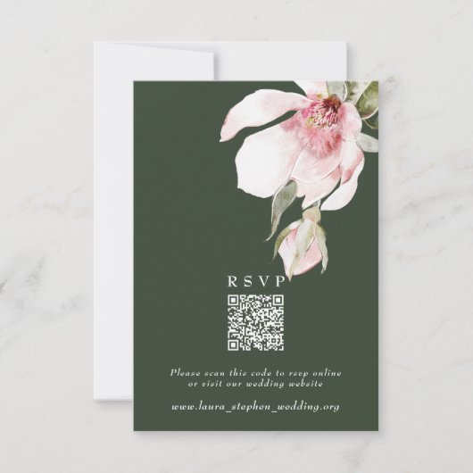 Groene RSVP Online QR Code Wedding Website Kaart (Voorkant)