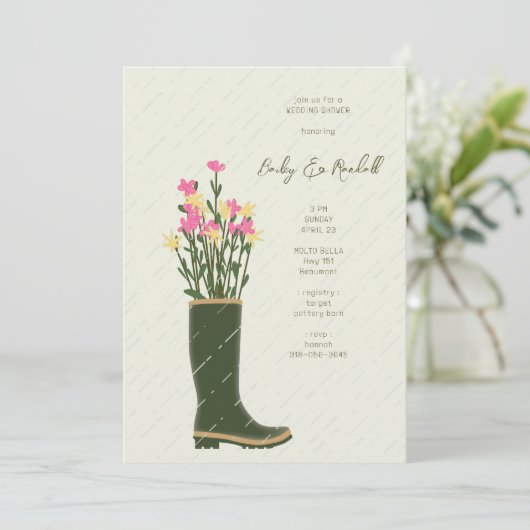 Groene Rubber Boot Vaas | wilde-bloem-Vrijgezellen Kaart (Staand voorkant)