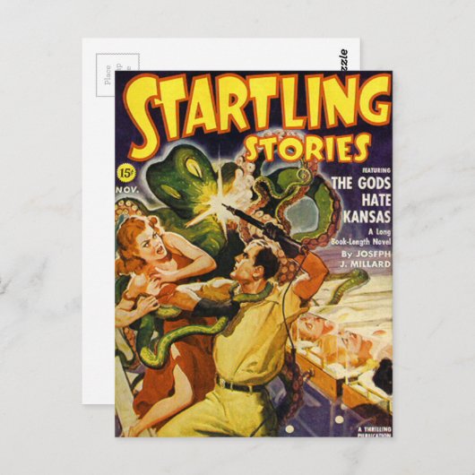 Groene ruimte-octopus briefkaart (Voorkant / Achterkant)