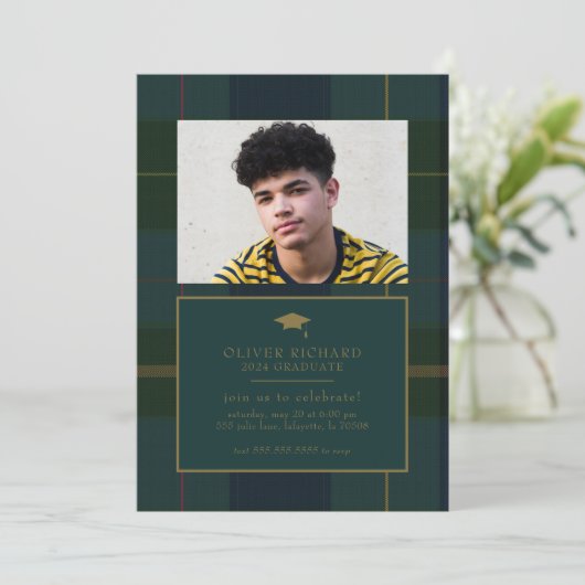 Groene ruit afstudeeraankondiging uitnodiging (Staand voorkant)