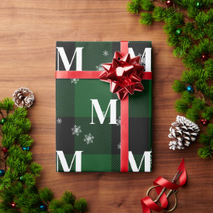Groene ruit en sneeuwvlokken Monogram Eerste Lette Cadeaupapier