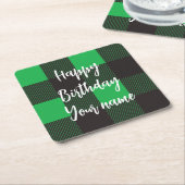 Groene ruit Happy Birthday Kartonnen Onderzetters (Schuin)