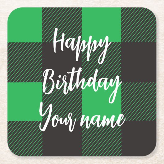 Groene ruit Happy Birthday Kartonnen Onderzetters (Voorkant)