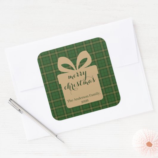Groene ruit Kerst decoratief patroon -  Vierkante Sticker (Envelop)