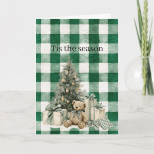 Groene ruit Kerstboom Teddbeer Cadeaus Kaart