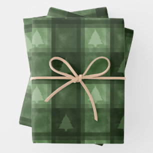 Groene ruit met dennenboom motieven kerstpatroon inpakpapier vel