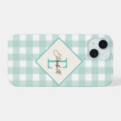 Groene ruit, monogram iPhone 15 case (Achterkant horizontaal)