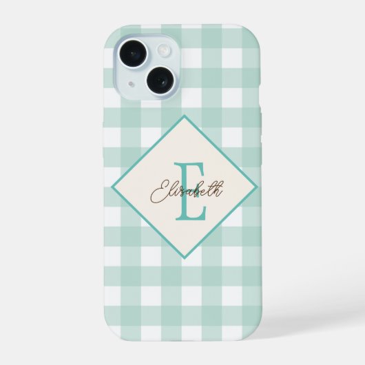 Groene ruit, monogram iPhone 15 case (Achterkant)