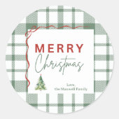 Groene ruit rode strik rustieke Kerst sticker (Voorkant)