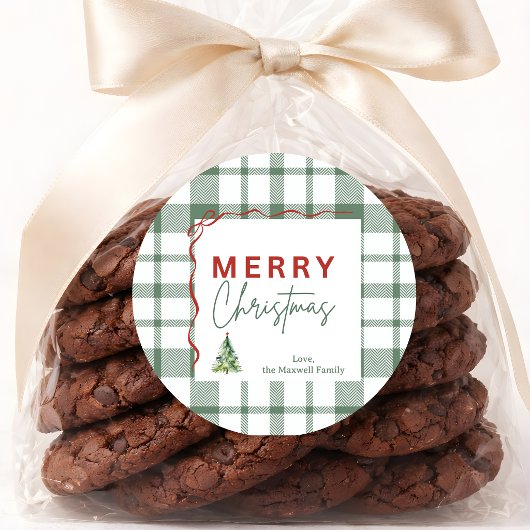 Groene ruit rode strik rustieke Kerst sticker