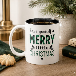 Groene ruit vrolijke kleine kerst tweekleurige koffiemok