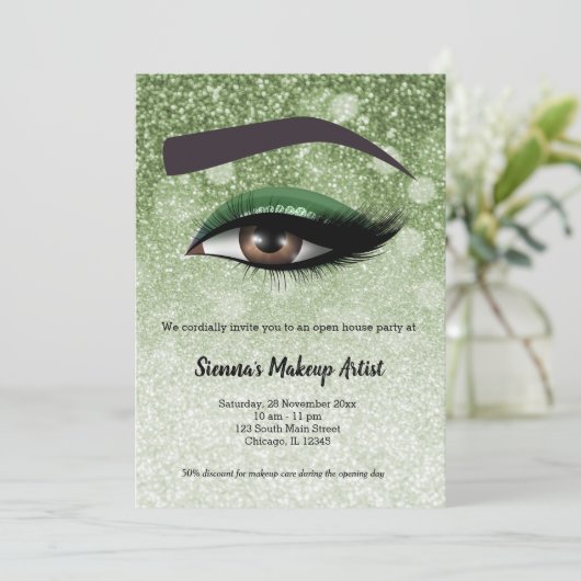 Groene ruit zweeft ogen | make-up kunstenaar kaart (Staand voorkant)