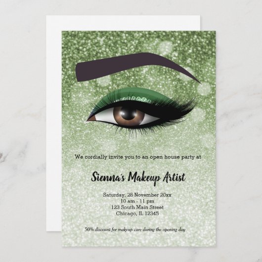 Groene ruit zweeft ogen | make-up kunstenaar kaart (Voorkant / Achterkant)