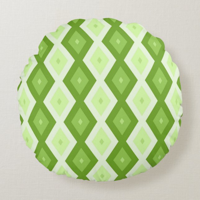 Groene ruitvormig patroon van Chartreuse Rond Kussen (Voorkant)