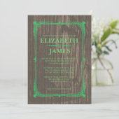 Groene Rustic Barn Wood Wedding Invitations Kaart (Staand voorkant)