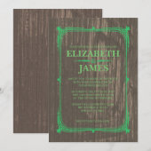 Groene Rustic Barn Wood Wedding Invitations Kaart (Voorkant / Achterkant)