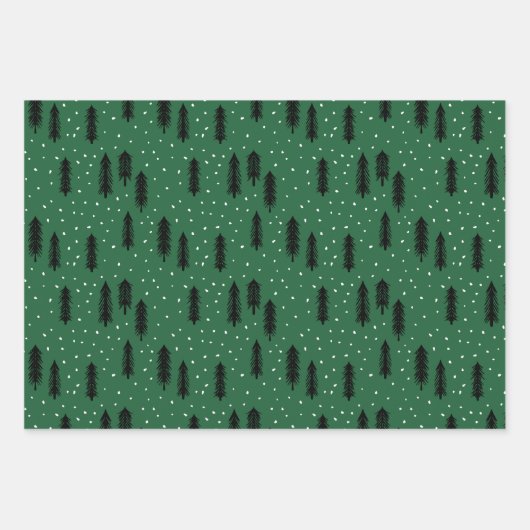 Groene Rustic Holiday Pattern Bossen Trees Pset Inpakpapier Vel (Voorkant)
