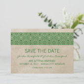 Groene Rustic Lace Save the Date Uitnodiging (Staand voorkant)