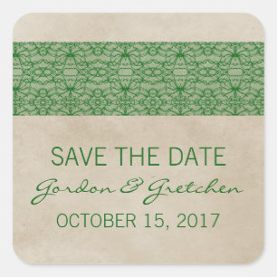 Groene Rustic Lace sparen de Stickers van de Datum