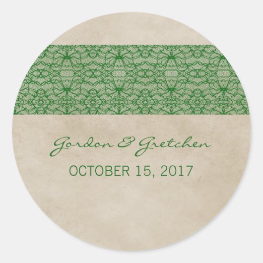 Groene Rustic Lace Wedding Stickers (Voorkant)