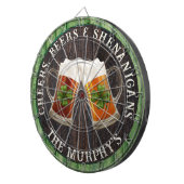 Groene Rustic Wood Cheers Beers and Shenanigans Dartbord (Voorkant Rechts)