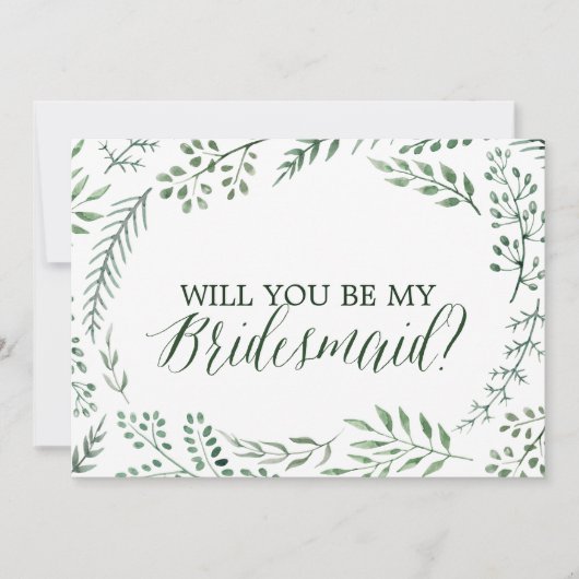 Groene Rustic Wreath zal je mijn Bridesmaïde Kaart (Voorkant)